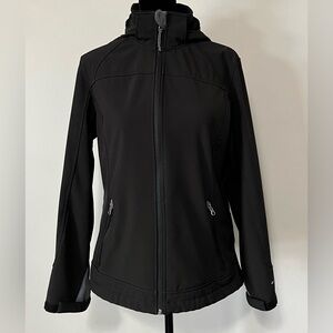 Free Country Black Softshell Fleece Lined Hooded Zipper Jacket Size S (fit S/M)
